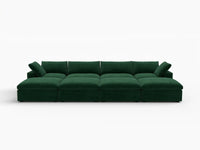 Deluxe Cloud 4-Seater Pit Sectional in Olive Green Velvet | 8-Piece (Includes 4 Ottomans), Family Room Seating, Easy To Clean, Contemporary Style