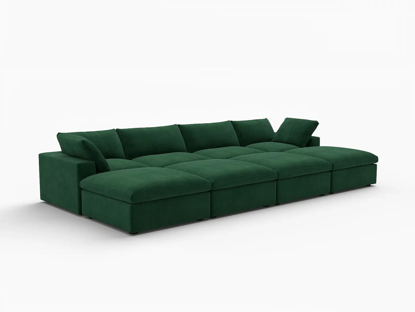 Deluxe Cloud 4-Seater Pit Sectional in Olive Green Velvet | 8-Piece (Includes 4 Ottomans), Family Room Seating, Easy To Clean, Contemporary Style