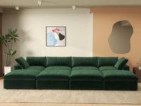 Deluxe Cloud 4-Seater Pit Sectional in Olive Green Velvet | 8-Piece (Includes 4 Ottomans), Family Room Seating, Easy To Clean, Contemporary Style