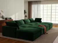 Deluxe Cloud 4-Seater Pit Sectional in Olive Green Velvet | 8-Piece (Includes 4 Ottomans), Family Room Seating, Easy To Clean, Contemporary Style