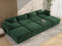 Deluxe Cloud 4-Seater Pit Sectional in Olive Green Velvet | 8-Piece (Includes 4 Ottomans), Family Room Seating, Easy To Clean, Contemporary Style