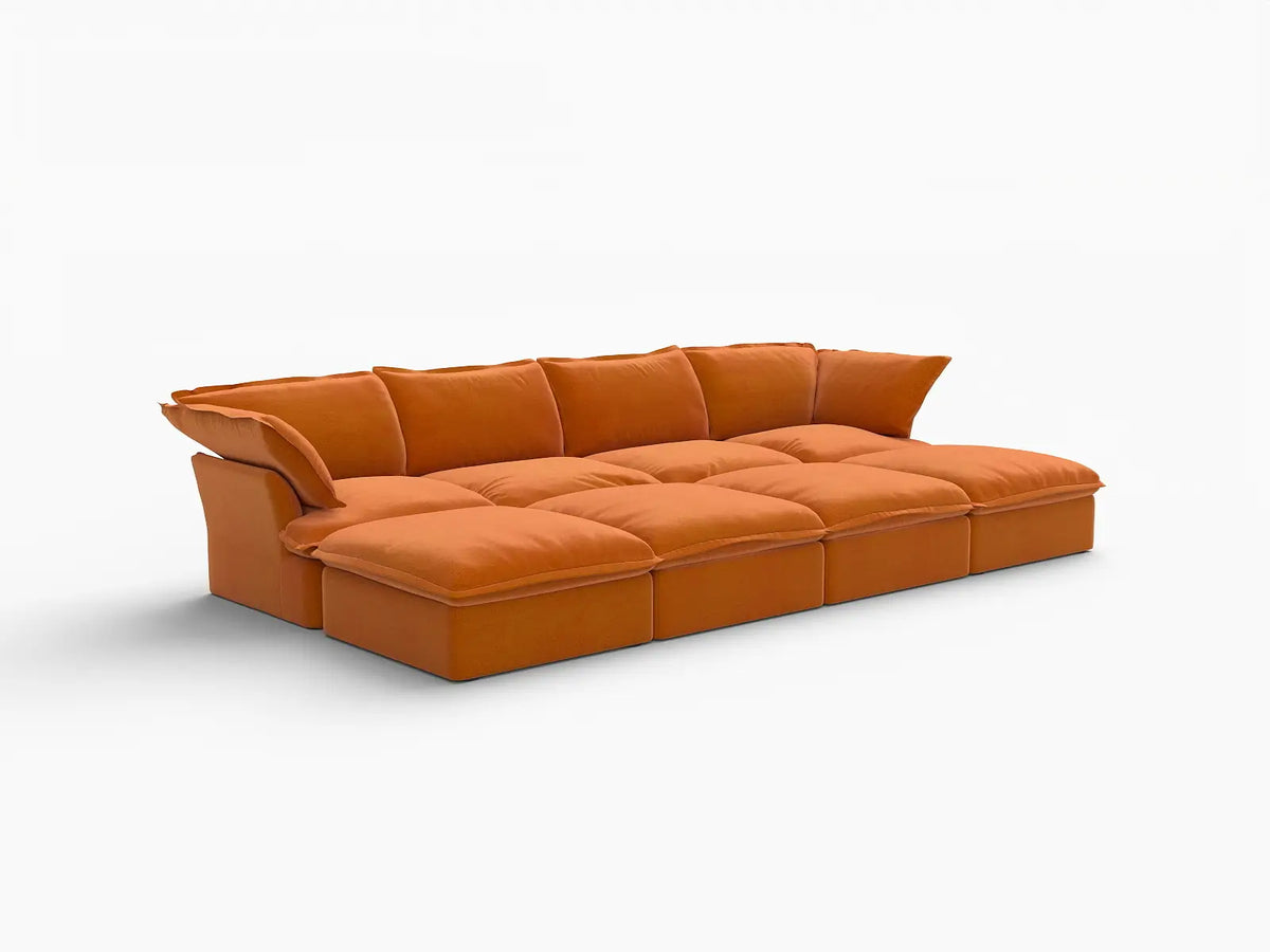 Deluxe Cloud 4-Seater Pit Sectional with Storage | 8-Piece (includes 4 ottomans), Velvet Fabric, Washable Covers