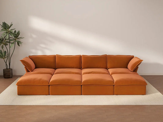 Deluxe Cloud 4-Seater Pit Sectional with Storage | 8-Piece (includes 4 ottomans), Velvet Fabric, Washable Covers