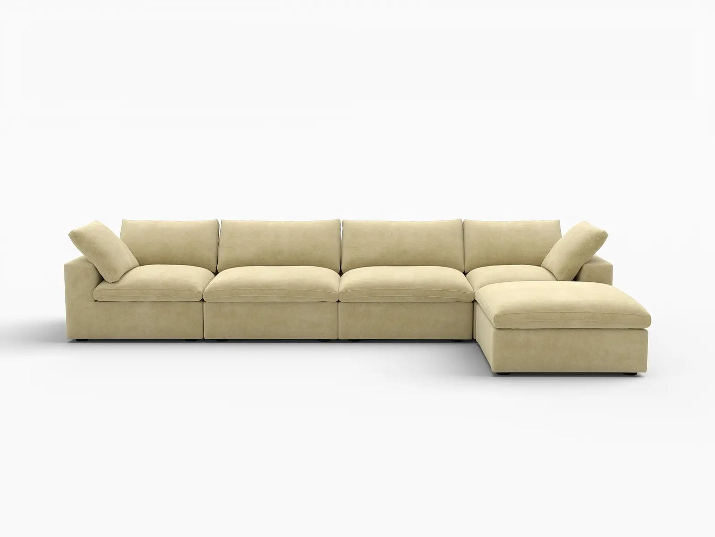 Deluxe Cloud 4-Seater Sofa Set in Beige Velvet | 5-Piece (Includes 1 Ottoman), Easy To Clean, Modular Design