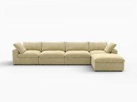 Deluxe Cloud 4-Seater Sofa Set in Beige Velvet | 5-Piece (Includes 1 Ottoman), Easy To Clean, Modular Design