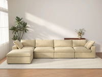 Deluxe Cloud 4-Seater Sofa Set in Beige Velvet | 5-Piece (Includes 1 Ottoman), Easy To Clean, Modular Design