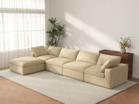 Deluxe Cloud 4-Seater Sofa Set in Beige Velvet | 5-Piece (Includes 1 Ottoman), Easy To Clean, Modular Design