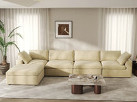 Deluxe Cloud 4-Seater Sofa Set in Beige Velvet | 5-Piece (Includes 1 Ottoman), Easy To Clean, Modular Design
