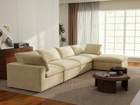 Deluxe Cloud 4-Seater Sofa Set in Beige Velvet | 5-Piece (Includes 1 Ottoman), Easy To Clean, Modular Design