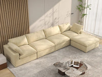 Deluxe Cloud 4-Seater Sofa Set in Beige Velvet | 5-Piece (Includes 1 Ottoman), Easy To Clean, Modular Design