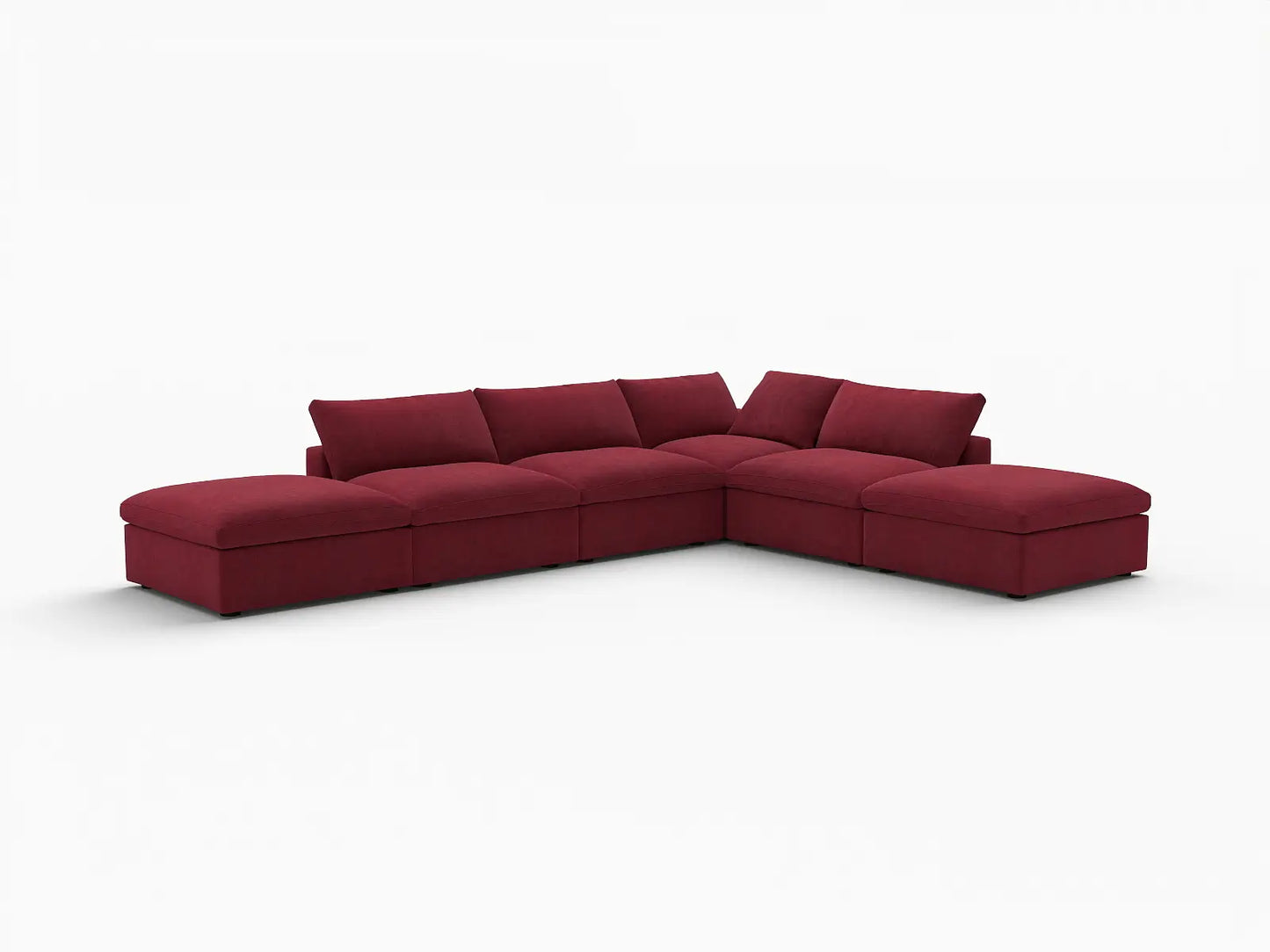 Deluxe Cloud 4-Seater Sofa Set in Claret Velvet | 6-Piece (Includes 2 Ottomans), Easy To Clean, Large Space