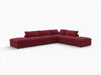 Deluxe Cloud 4-Seater Sofa Set in Claret Velvet | 6-Piece (Includes 2 Ottomans), Easy To Clean, Large Space