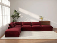 Deluxe Cloud 4-Seater Sofa Set in Claret Velvet | 6-Piece (Includes 2 Ottomans), Easy To Clean, Large Space