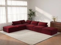Deluxe Cloud 4-Seater Sofa Set in Claret Velvet | 6-Piece (Includes 2 Ottomans), Easy To Clean, Large Space