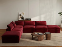 Deluxe Cloud 4-Seater Sofa Set in Claret Velvet | 6-Piece (Includes 2 Ottomans), Easy To Clean, Large Space