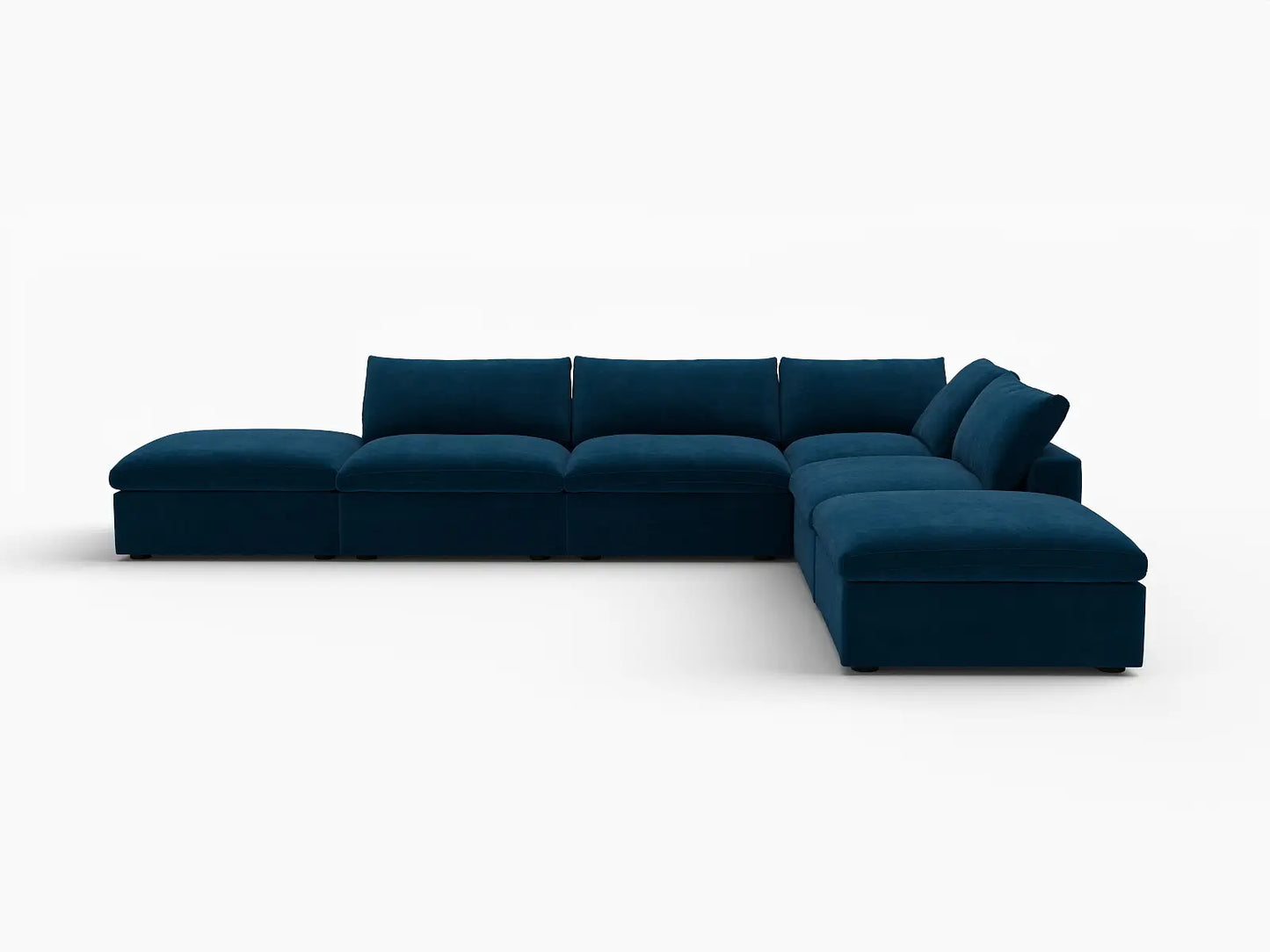 Deluxe Cloud 4-Seater Sofa Set in Dark Blue Velvet | 6-Piece (Includes 2 Ottomans), Easy To Clean, Stylish Design