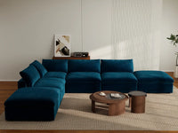 Deluxe Cloud 4-Seater Sofa Set in Dark Blue Velvet | 6-Piece (Includes 2 Ottomans), Easy To Clean, Stylish Design