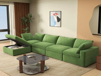 Deluxe Cloud 4-Seater Sofa Set in Earth Green Velvet | 5-Piece (Includes 1 Ottoman), Easy To Clean, Stylish Design