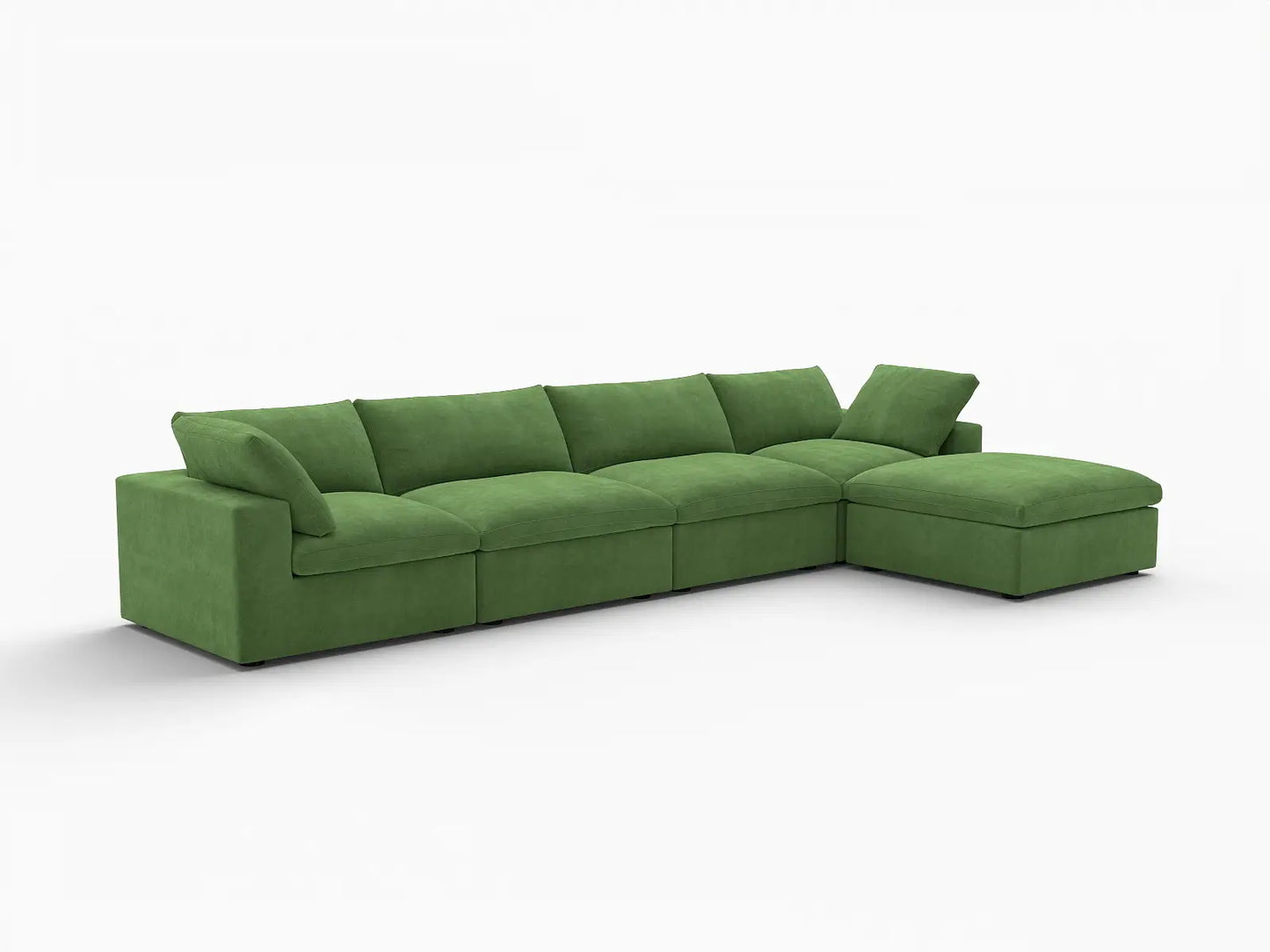 Deluxe Cloud 4-Seater Sofa Set in Earth Green Velvet | 5-Piece (Includes 1 Ottoman), Easy To Clean, Stylish Design