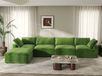 Deluxe Cloud 4-Seater Sofa Set in Earth Green Velvet | 5-Piece (Includes 1 Ottoman), Easy To Clean, Stylish Design