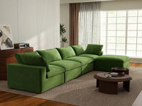 Deluxe Cloud 4-Seater Sofa Set in Earth Green Velvet | 5-Piece (Includes 1 Ottoman), Easy To Clean, Stylish Design