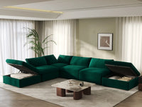 Deluxe Cloud 4-Seater Sofa Set in Gem Green Velvet | 6-Piece (Includes 2 Ottomans), Easy To Clean, Modern Style