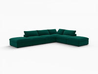 Deluxe Cloud 4-Seater Sofa Set in Gem Green Velvet | 6-Piece (Includes 2 Ottomans), Easy To Clean, Modern Style