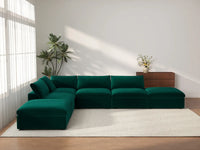 Deluxe Cloud 4-Seater Sofa Set in Gem Green Velvet | 6-Piece (Includes 2 Ottomans), Easy To Clean, Modern Style