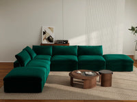 Deluxe Cloud 4-Seater Sofa Set in Gem Green Velvet | 6-Piece (Includes 2 Ottomans), Easy To Clean, Modern Style