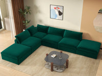 Deluxe Cloud 4-Seater Sofa Set in Gem Green Velvet | 6-Piece (Includes 2 Ottomans), Easy To Clean, Modern Style