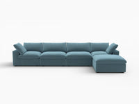 Deluxe Cloud 4-Seater Sofa Set in Light Blue Velvet | 5-Piece (Includes 1 Ottoman), Easy To Clean, Modern Style