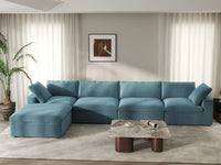Deluxe Cloud 4-Seater Sofa Set in Light Blue Velvet | 5-Piece (Includes 1 Ottoman), Easy To Clean, Modern Style