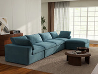 Deluxe Cloud 4-Seater Sofa Set in Light Blue Velvet | 5-Piece (Includes 1 Ottoman), Easy To Clean, Modern Style