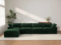 Deluxe Cloud 4-Seater Sofa Set in Olive Green Velvet | 5-Piece (Includes 1 Ottoman), Easy To Clean, Large Space