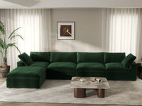 Deluxe Cloud 4-Seater Sofa Set in Olive Green Velvet | 5-Piece (Includes 1 Ottoman), Easy To Clean, Large Space
