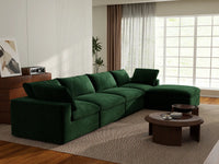 Deluxe Cloud 4-Seater Sofa Set in Olive Green Velvet | 5-Piece (Includes 1 Ottoman), Easy To Clean, Large Space