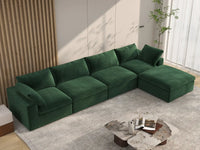 Deluxe Cloud 4-Seater Sofa Set in Olive Green Velvet | 5-Piece (Includes 1 Ottoman), Easy To Clean, Large Space