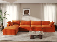 Deluxe Cloud 4-Seater Sofa Set in Orange Velvet | 5-Piece (Includes 1 Ottoman), Easy To Clean, Contemporary Style
