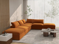 Deluxe Cloud 4-Seater Sofa Set in Terracotta Velvet | 6-Piece (Includes 2 Ottomans), Easy To Clean, Contemporary Style