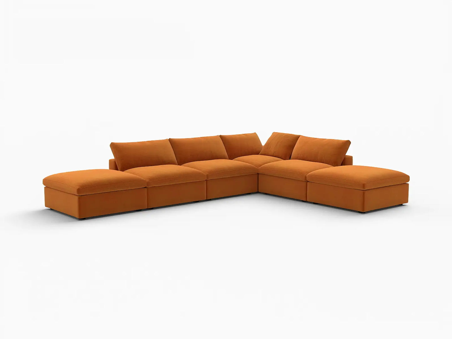 Deluxe Cloud 4-Seater Sofa Set in Terracotta Velvet | 6-Piece (Includes 2 Ottomans), Easy To Clean, Contemporary Style