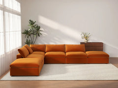 Deluxe Cloud 4-Seater Sofa Set in Terracotta Velvet | 6-Piece (Includes 2 Ottomans), Easy To Clean, Contemporary Style