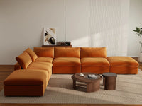 Deluxe Cloud 4-Seater Sofa Set in Terracotta Velvet | 6-Piece (Includes 2 Ottomans), Easy To Clean, Contemporary Style