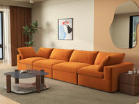 Deluxe Cloud 4-Seater Terracotta Couch Sectional | 4-Piece, Velvet Fabric, Living Room Seating, Washable Cushion Covers
