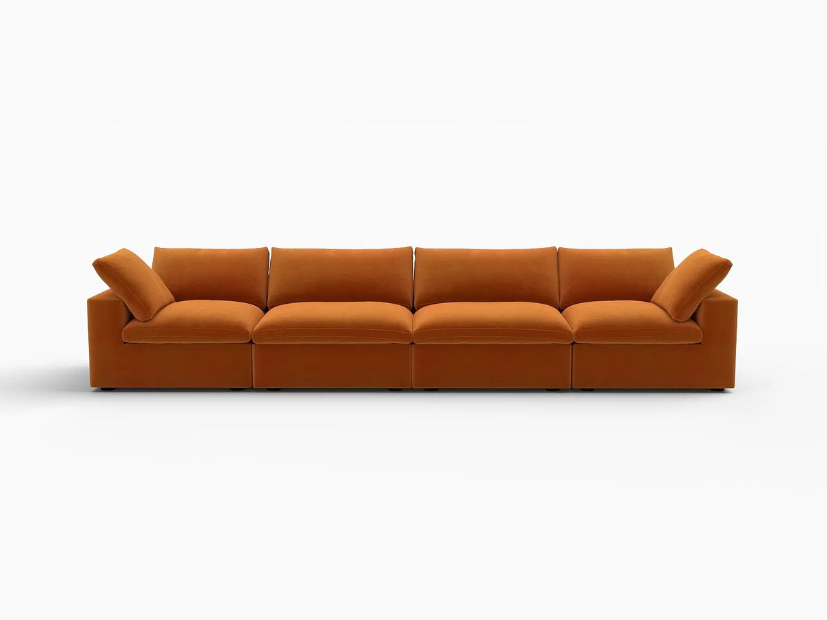 Deluxe Cloud 4-Seater Terracotta Couch Sectional | 4-Piece, Velvet Fabric, Living Room Seating, Washable Cushion Covers