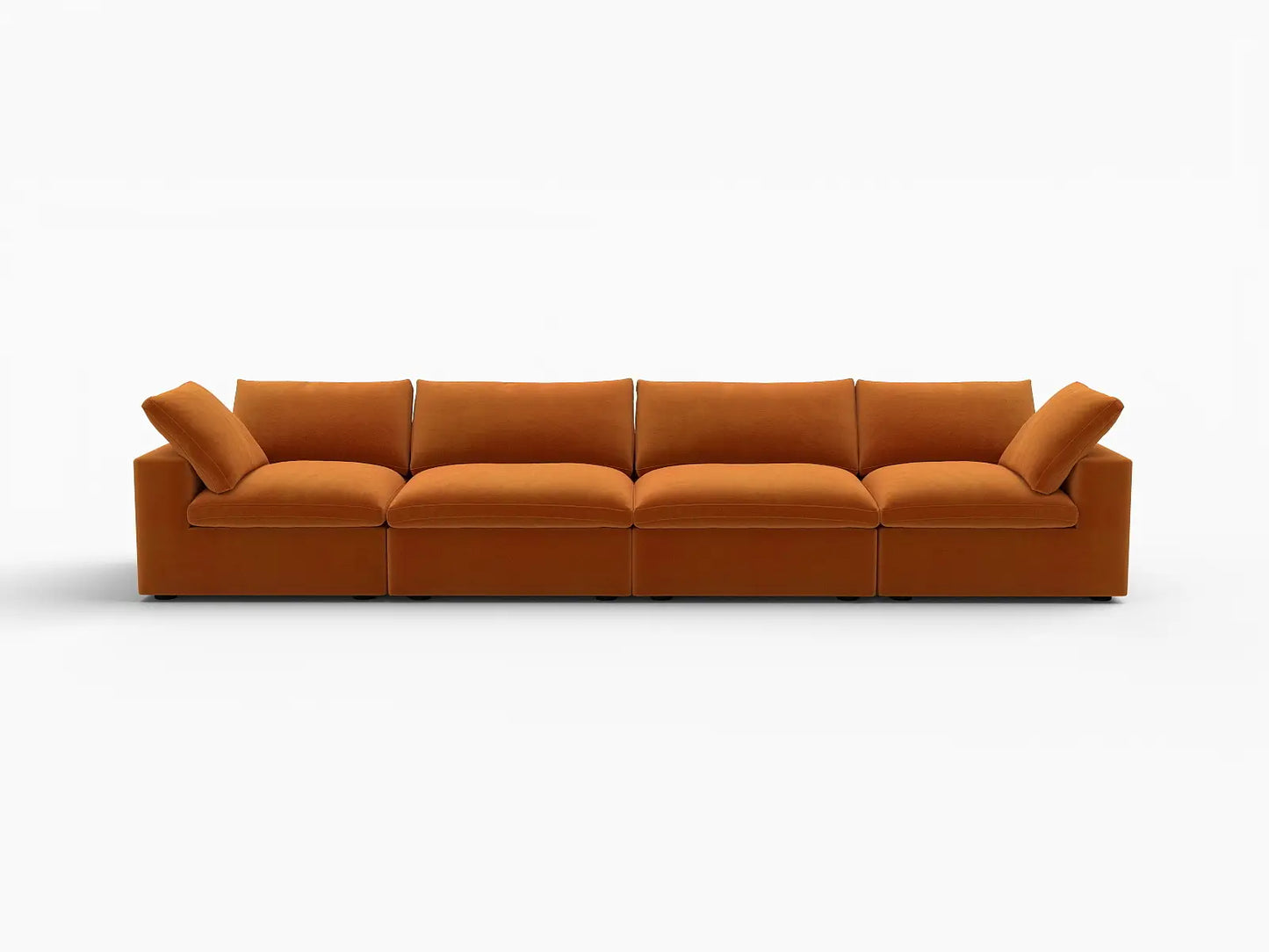Deluxe Cloud 4-Seater Terracotta Couch Sectional | 4-Piece, Velvet Fabric, Living Room Seating, Washable Cushion Covers