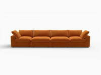 Deluxe Cloud 4-Seater Terracotta Couch Sectional | 4-Piece, Velvet Fabric, Living Room Seating, Washable Cushion Covers