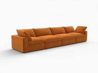 Deluxe Cloud 4-Seater Terracotta Couch Sectional | 4-Piece, Velvet Fabric, Living Room Seating, Washable Cushion Covers