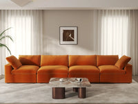Deluxe Cloud 4-Seater Terracotta Couch Sectional | 4-Piece, Velvet Fabric, Living Room Seating, Washable Cushion Covers
