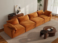 Deluxe Cloud 4-Seater Terracotta Couch Sectional | 4-Piece, Velvet Fabric, Living Room Seating, Washable Cushion Covers