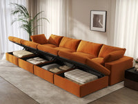 Deluxe Cloud 4-Seater Terracotta Pit Sectional | 8-Piece (Includes 4 Ottomans), Velvet Fabric, Family Room Seating, Washable Cushion Covers